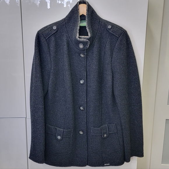 Geiger Austria Grey Boiled Wool Jacket Mock Neck Button Coat Women’s EU 40 US M - Picture 4 of 17